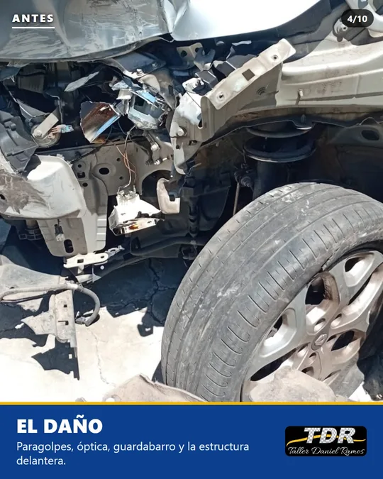 El daño: paragolpes, óptica, guardabarro y estructura delantera